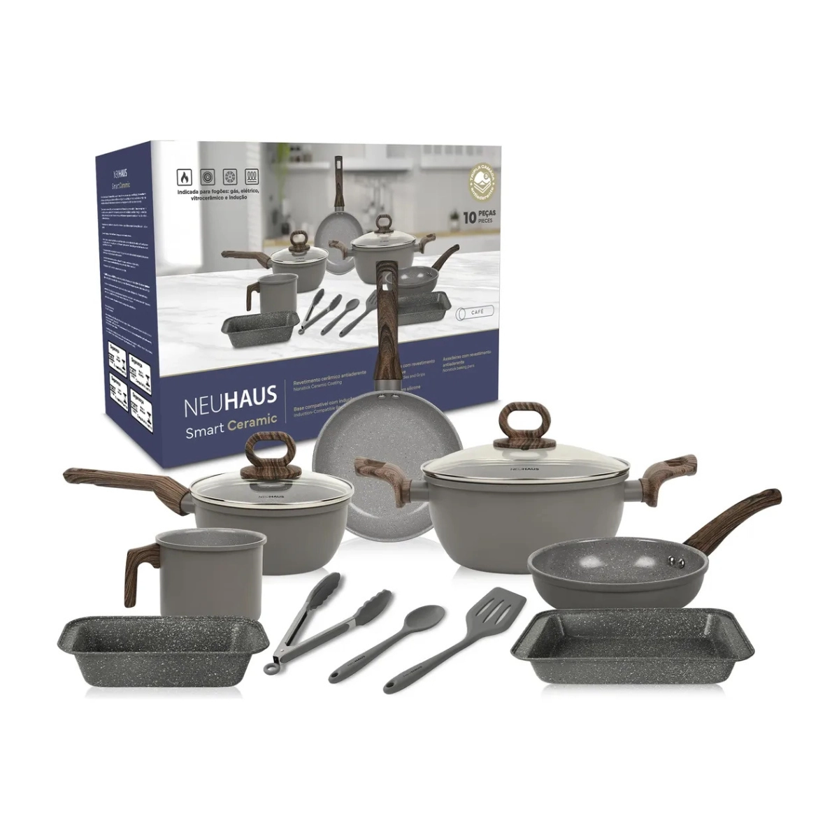 Neuhaus Conjunto de Panelas 10 Pecas com Revestimento Ceramico Antiaderente Smart Ceramic Coffee Ea Neuhaus Conjunto de Panelas 10 Pecas com Revestimento Ceramico Antiaderente Smart Ceramic Coffee Ea