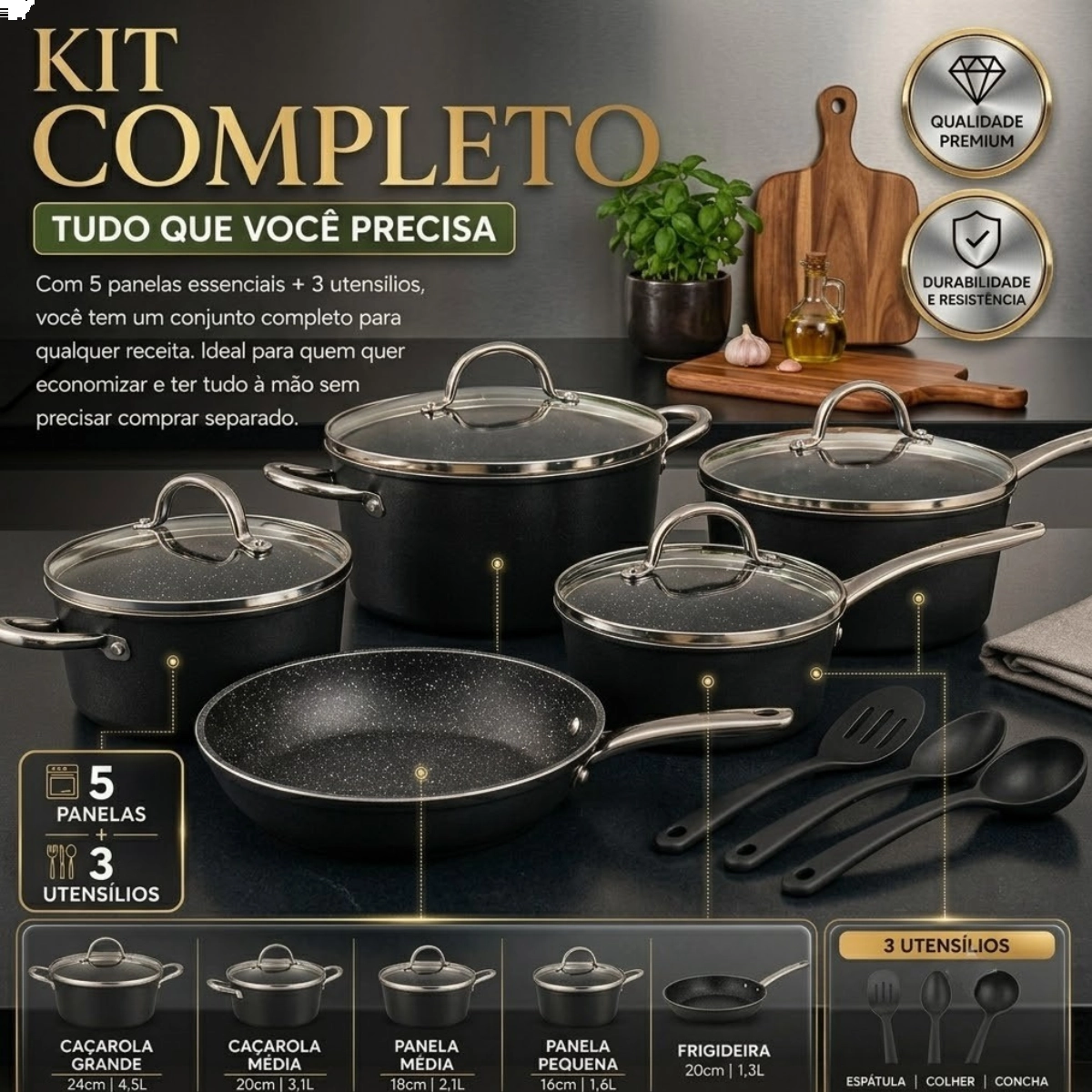 Neuhaus Conjunto de Panelas 8 Pecas Ceramico Antiaderente e Acessorios em Silicone Ceramic Prime - B