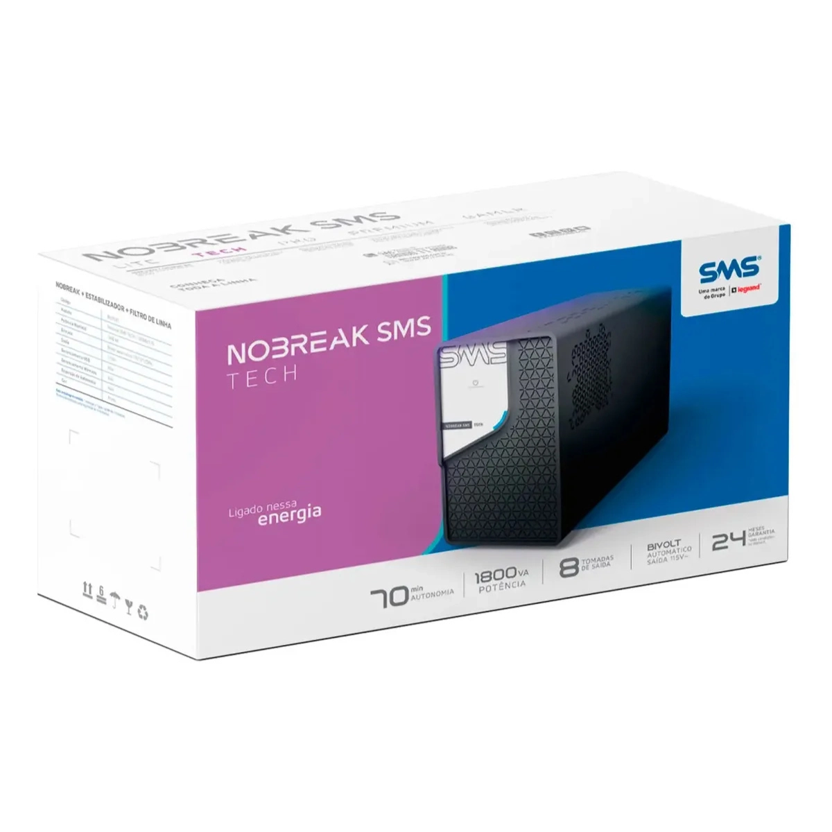 NOBREAK 1800VA SMS TECH SENOIDAL 8 TOMADAS PRETO S/115V