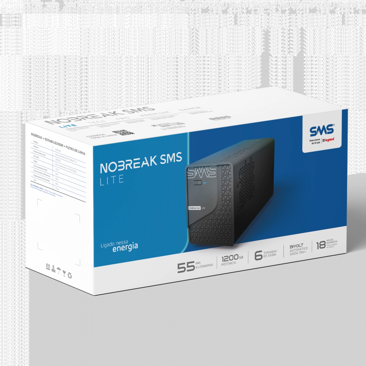 NOBREAK SMS UPS 1200VA LITE RMS PWM BIVOLT SAIDA 115V