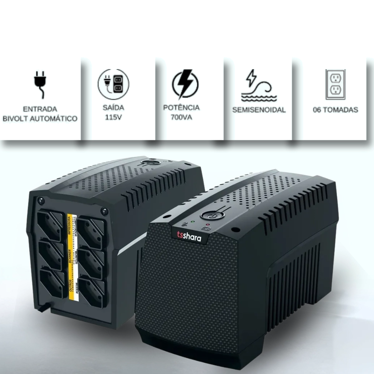 NOBREAK TS SHARA UPS MINI 700VA 6 TOMADAS BIVOLT SAÍDA 115V 30MIN AUTONOMIA NOBREAK TS SHARA UPS MINI 700VA 6 TOMADAS BIVOLT SAÍDA 115V 30MIN AUTONOMIA