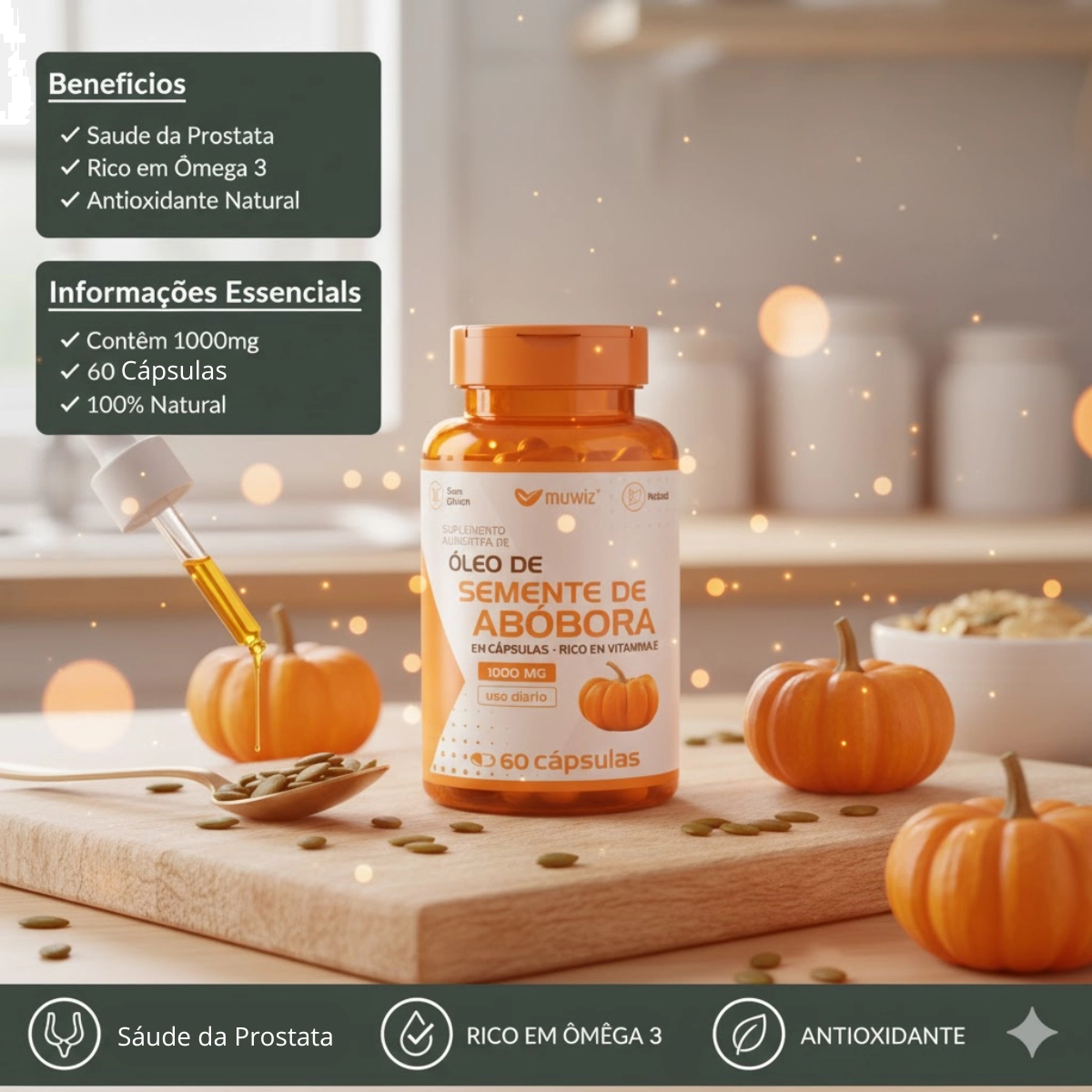 OLEO DE SEMENTE DE ABOBORA MUWIZ  1000MG COM 60 CAPSULAS
