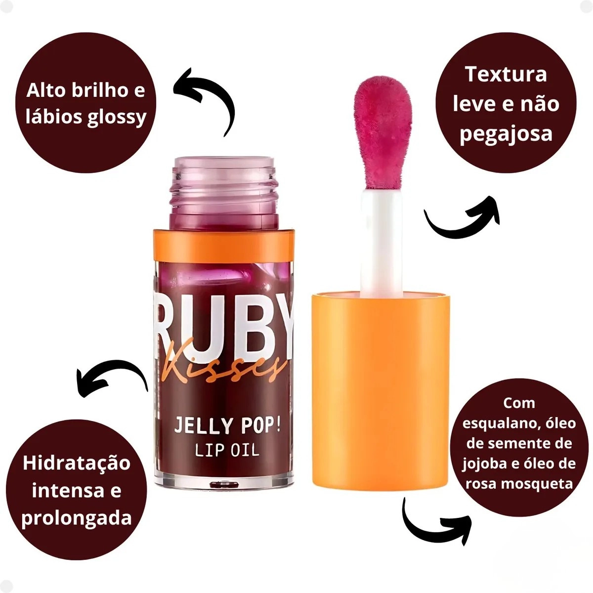 OLEO LABIAL HIDRATANTE JELLY BERRY POP RUBY KISSES COM TEXTURA LEVE