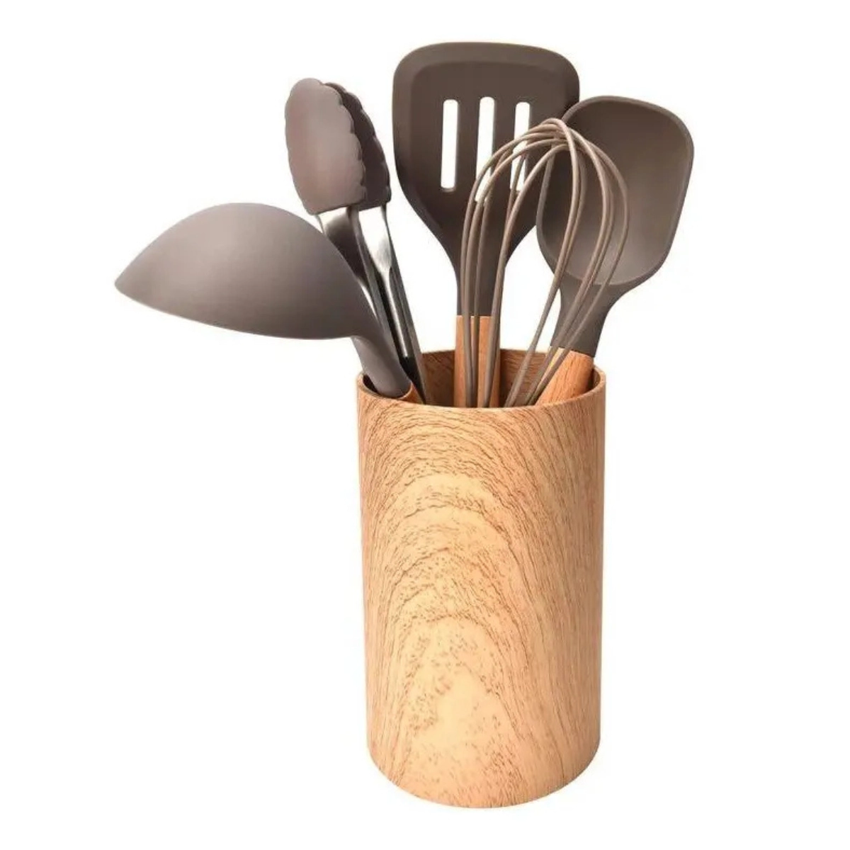 Organizador de Utensílios de Madeira em Silicone 6 Peças Cinza Kenya