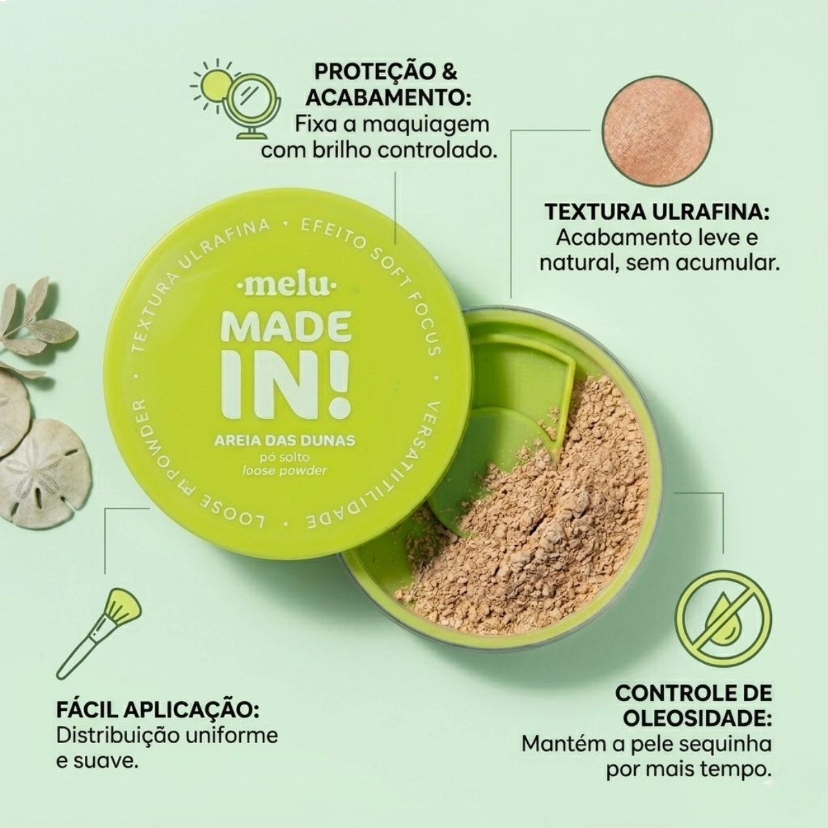 PÓ FACIAL SOLTO TEXTURA FINA AREIA DAS DUNAS MADE IN MELU RUBY ROSE CALOR DO NORDESTE PÓ FACIAL SOLTO TEXTURA FINA AREIA DAS DUNAS MADE IN MELU RUBY ROSE CALOR DO NORDESTE