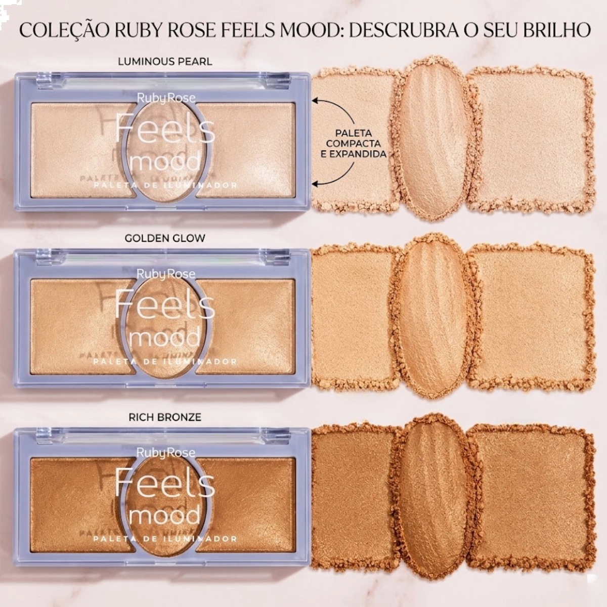 PALETA DE ILUMINADOR FEELS MOOD ALTA PIGMENTAÇÃO TOM HB75302 RUBY ROSE PALETA DE ILUMINADOR FEELS MOOD ALTA PIGMENTAÇÃO TOM HB75302 RUBY ROSE