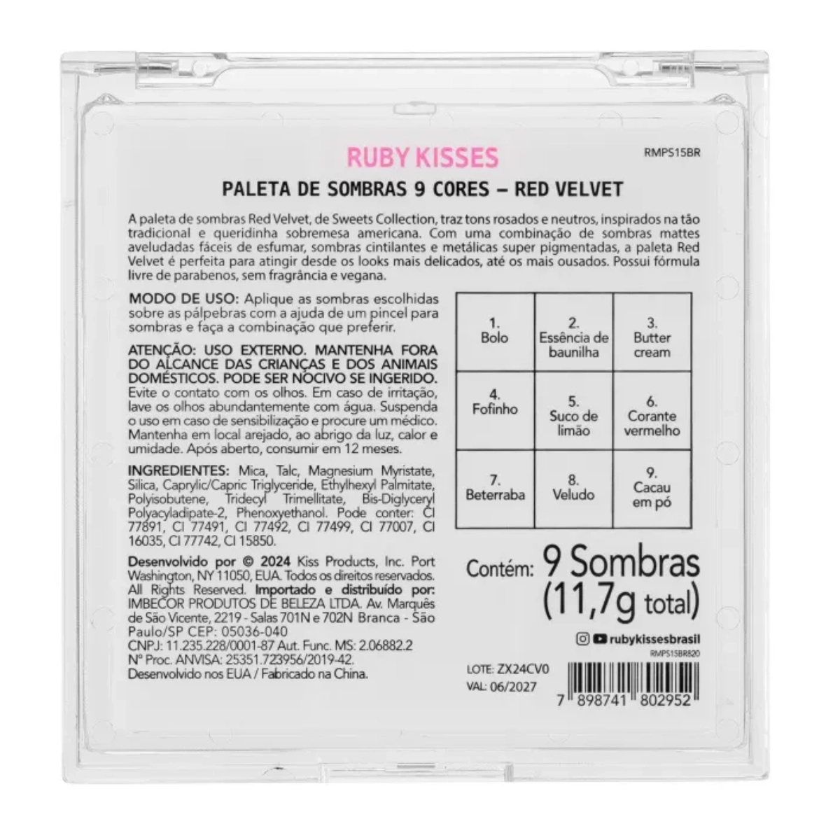 PALETA DE SOMBRAS SWEETS COLLECTION RK 9 CORES RED VELVET