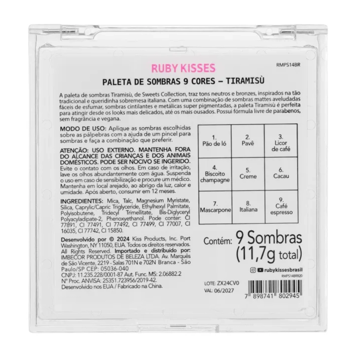 PALETA DE SOMBRAS SWEETS COLLECTION RK 9 CORES TIRAMISU PALETA DE SOMBRAS SWEETS COLLECTION RK 9 CORES TIRAMISU
