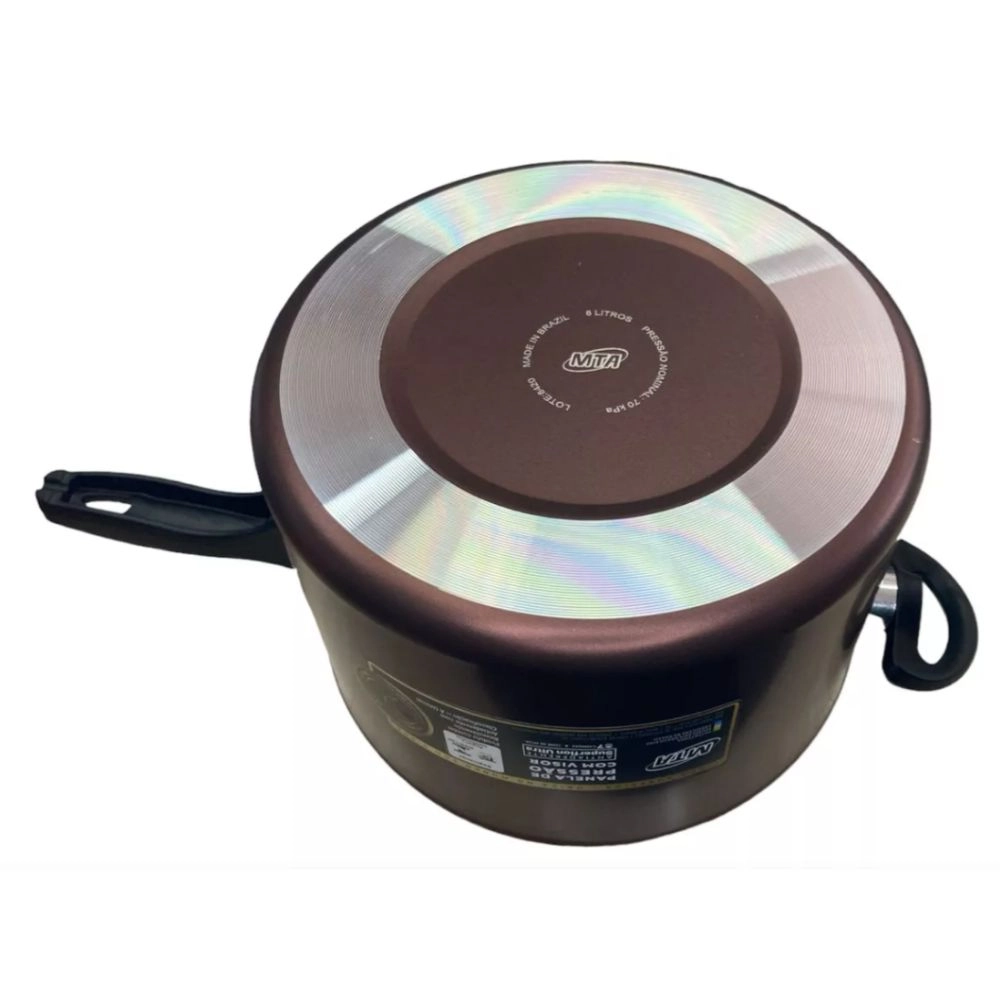 Panela De Pressão Antiaderente Cor Chocolate Com Visor 6,0L MTA Panela De Pressão Antiaderente Cor Chocolate Com Visor 6,0L MTA