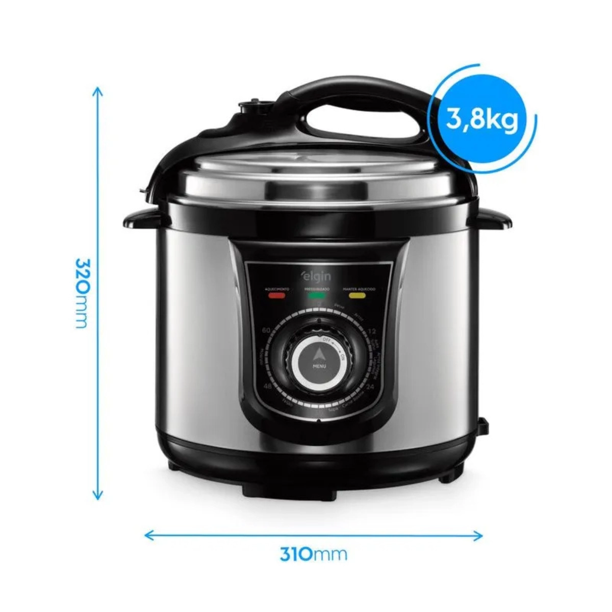 PANELA DE PRESSÃO ELÉTRICA ELGIN 4 LITROS 840W INOX 10 RECEITAS 127V PANELA DE PRESSÃO ELÉTRICA ELGIN 4 LITROS 840W INOX 10 RECEITAS 127V