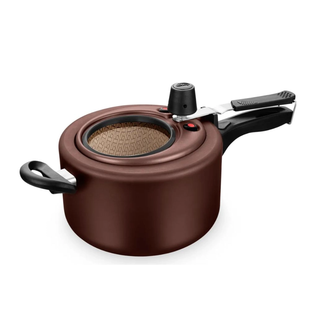 Panela de Pressao Cor Chocolate Fechamentointerno com Visor de Vidro Grande N.20 /3,0L - de Aluminio Panela de Pressao Cor Chocolate Fechamentointerno com Visor de Vidro Grande N.20 /3,0L - de Aluminio