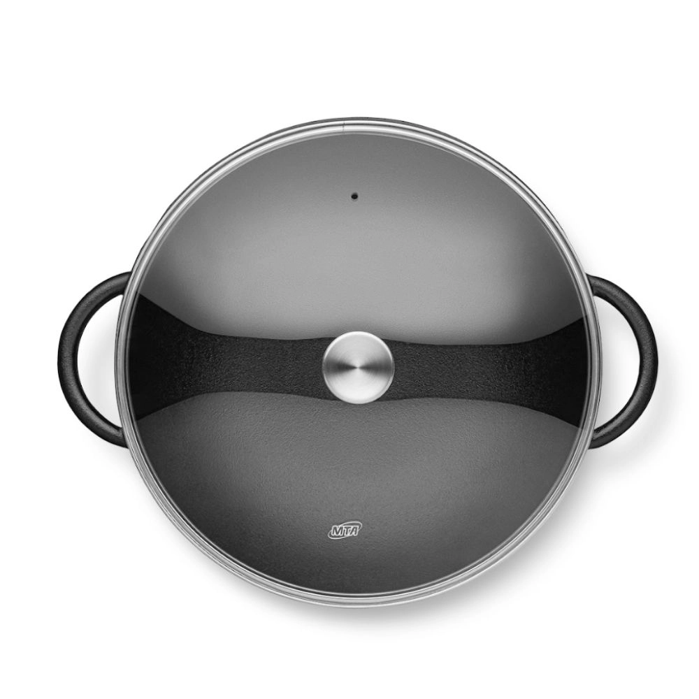 Panela Disco Wok 6,0 Litros Ferro Fundido Tampa De Vidro Mta