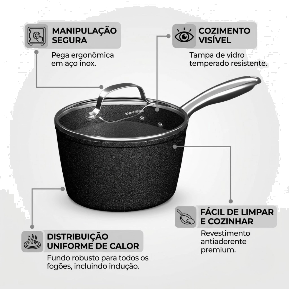 PANELA INOX ANTIADERENTE BLACK ROCK 1,2L 20CM MIMO STYLE PANELA INOX ANTIADERENTE BLACK ROCK 1,2L 20CM MIMO STYLE