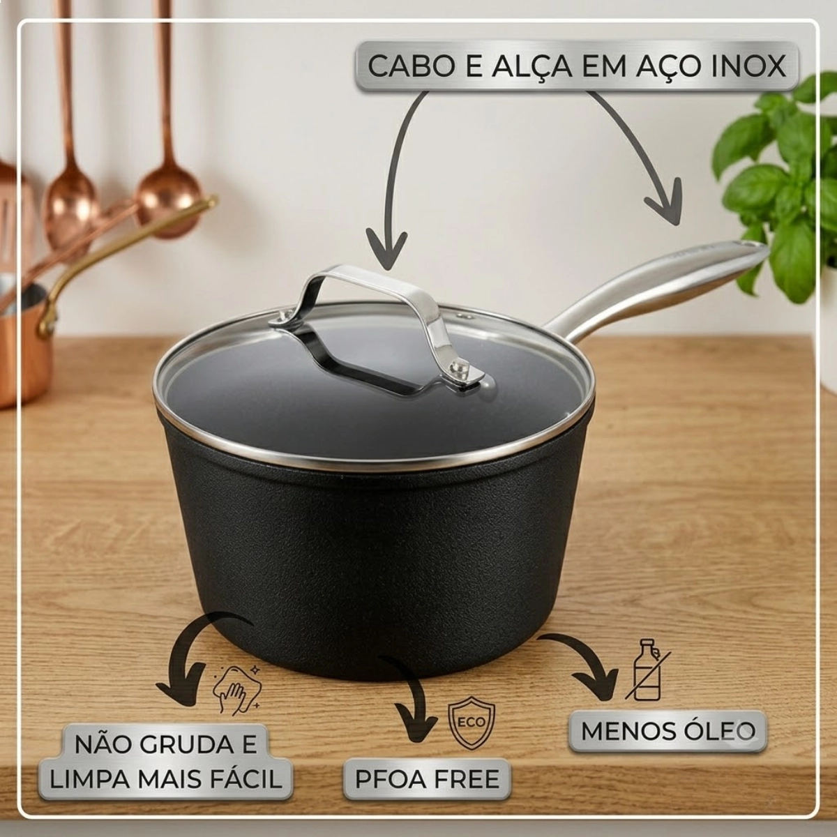 PANELA INOX ANTIADERENTE BLACK ROCK 1,2L 20CM MIMO STYLE PANELA INOX ANTIADERENTE BLACK ROCK 1,2L 20CM MIMO STYLE