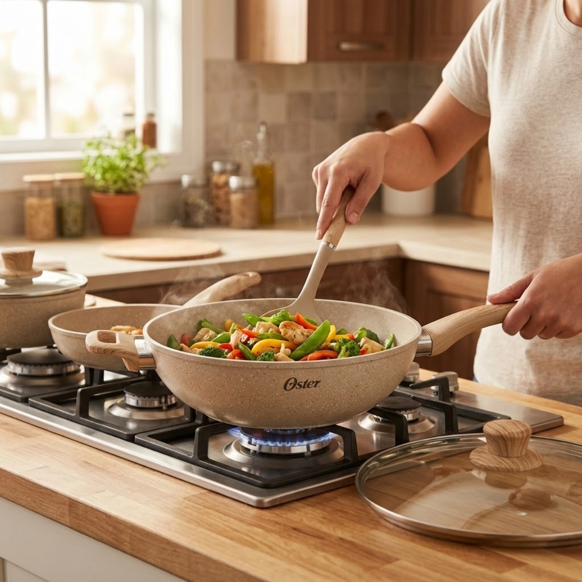 PANELA WOK CERAMIC MARBLE EM ALUMÍNIO 31,5CM CINZA DUST OSTER