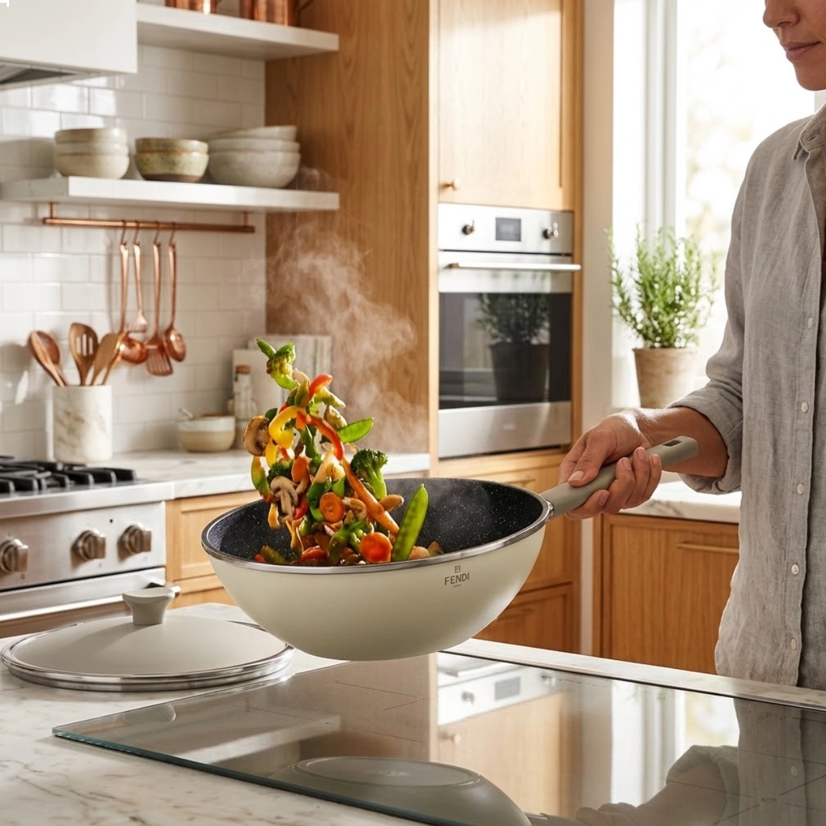 PANELA WOK COLORSTONE INTENSE 28 CM ANTIADERENTE TAMPA DE VIDRIO FENDI PANELA WOK COLORSTONE INTENSE 28 CM ANTIADERENTE TAMPA DE VIDRIO FENDI