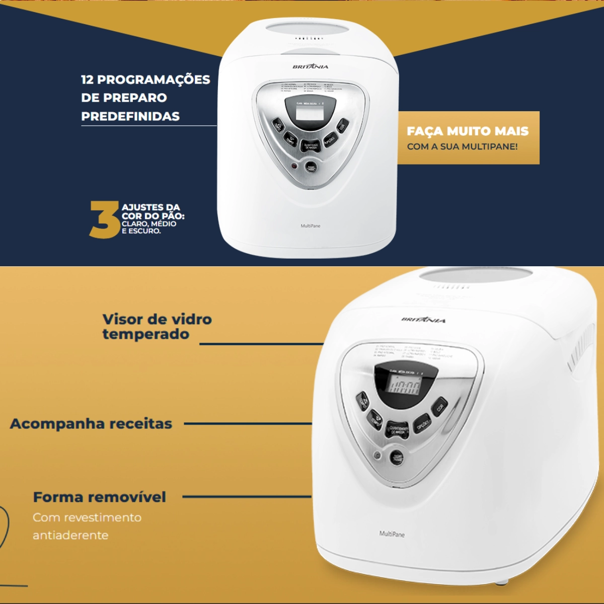 Panificadora Britânia Multipane Automática 220V Branca