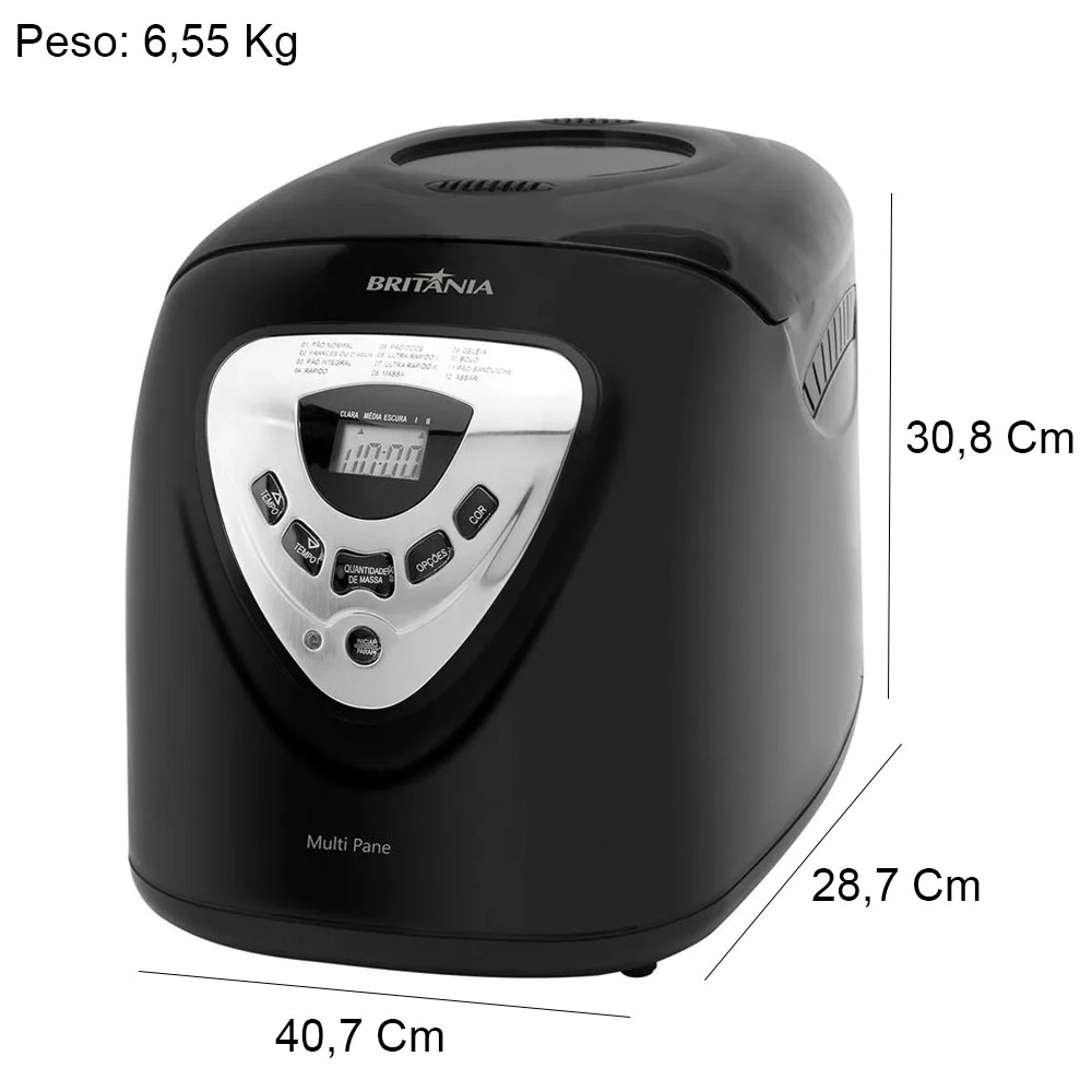 PANIFICADORA MULTIPANE BRITÂNIA ANTIADERENTE C/ 12 PROGRAMAÇÕES 127V PRETA