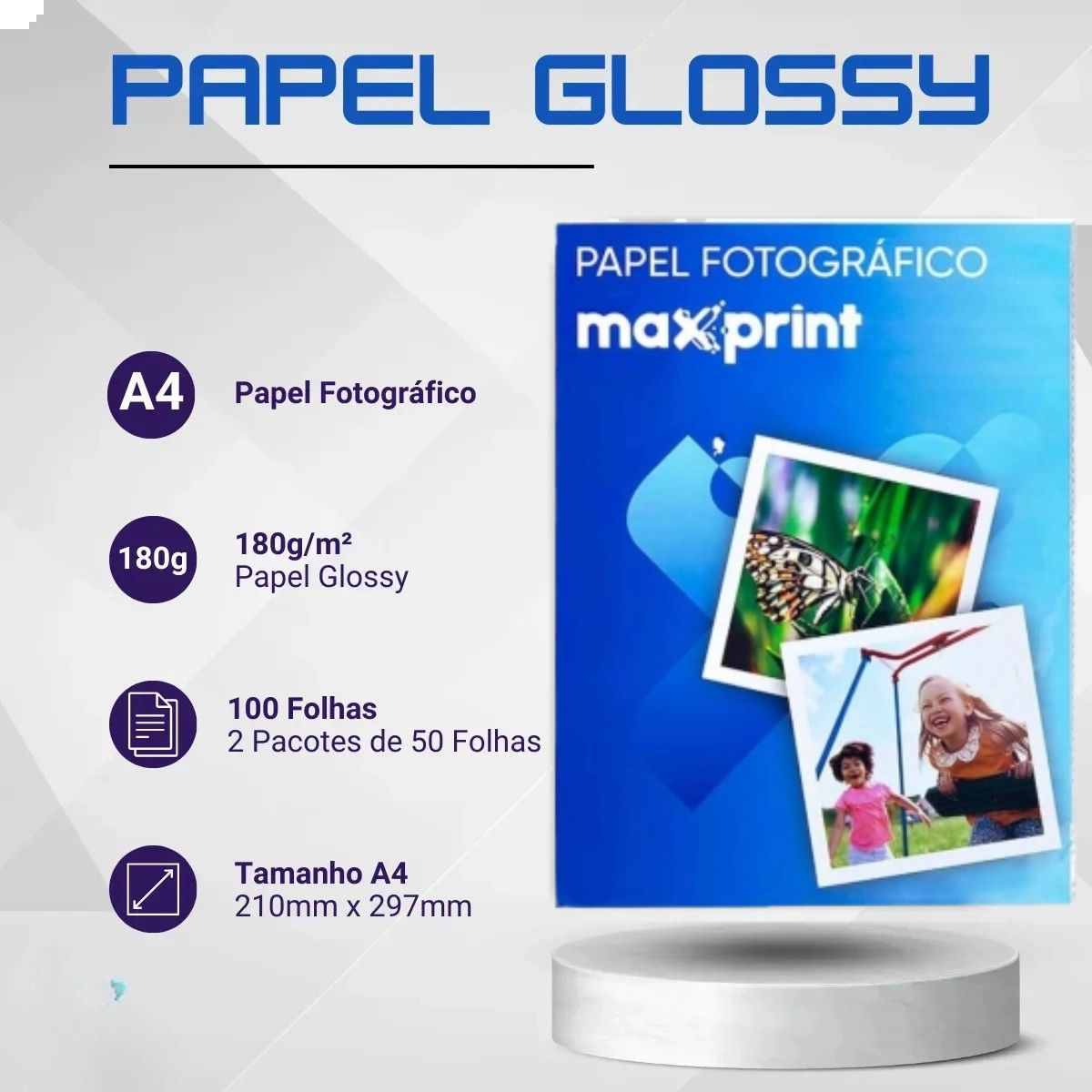 PAPEL FOTOGRAFICO GLOSSY MAXPRINT A4 135GSM COM 50 FOLHAS