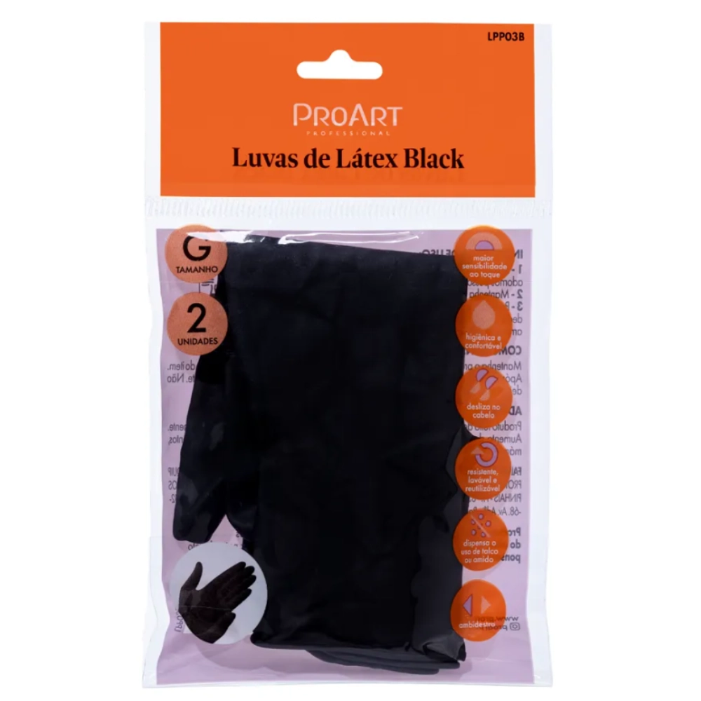 Par de Luvas de Látex Preta G - Proart