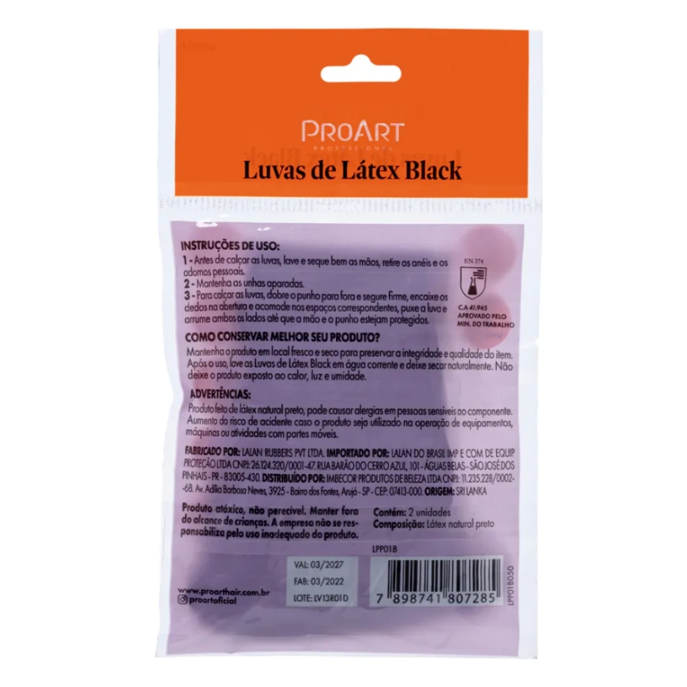 Par de Luvas de Látex Preta P - Proart