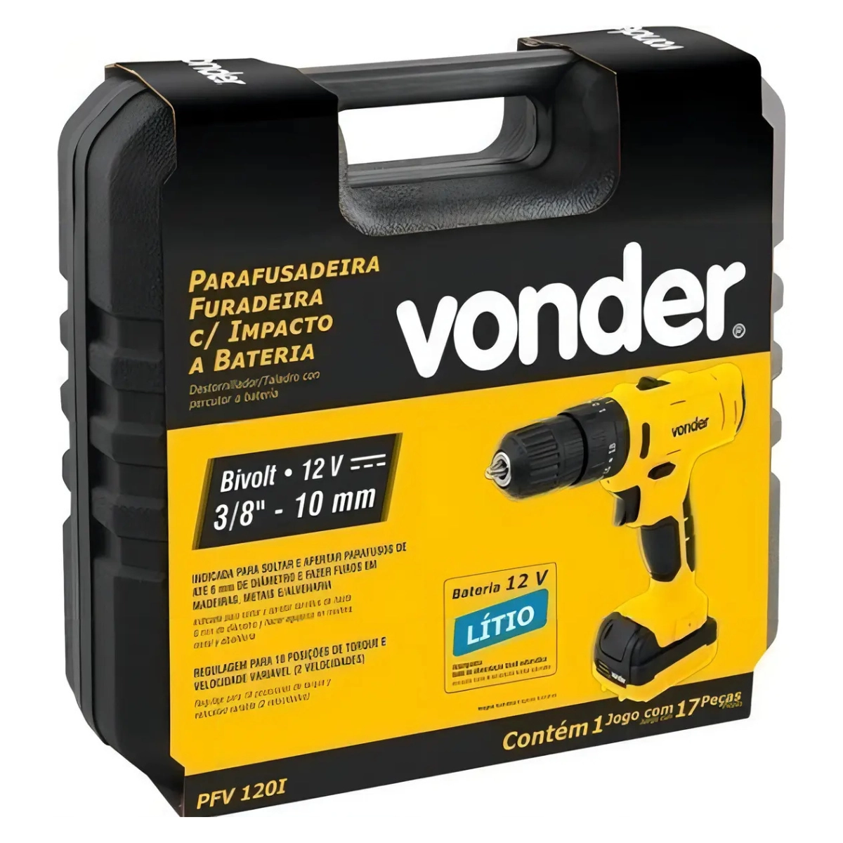 PARAFUSADEIRA E FURADEIRA COM IMPACTO VONDER PFV120I 18 NIVEIS 