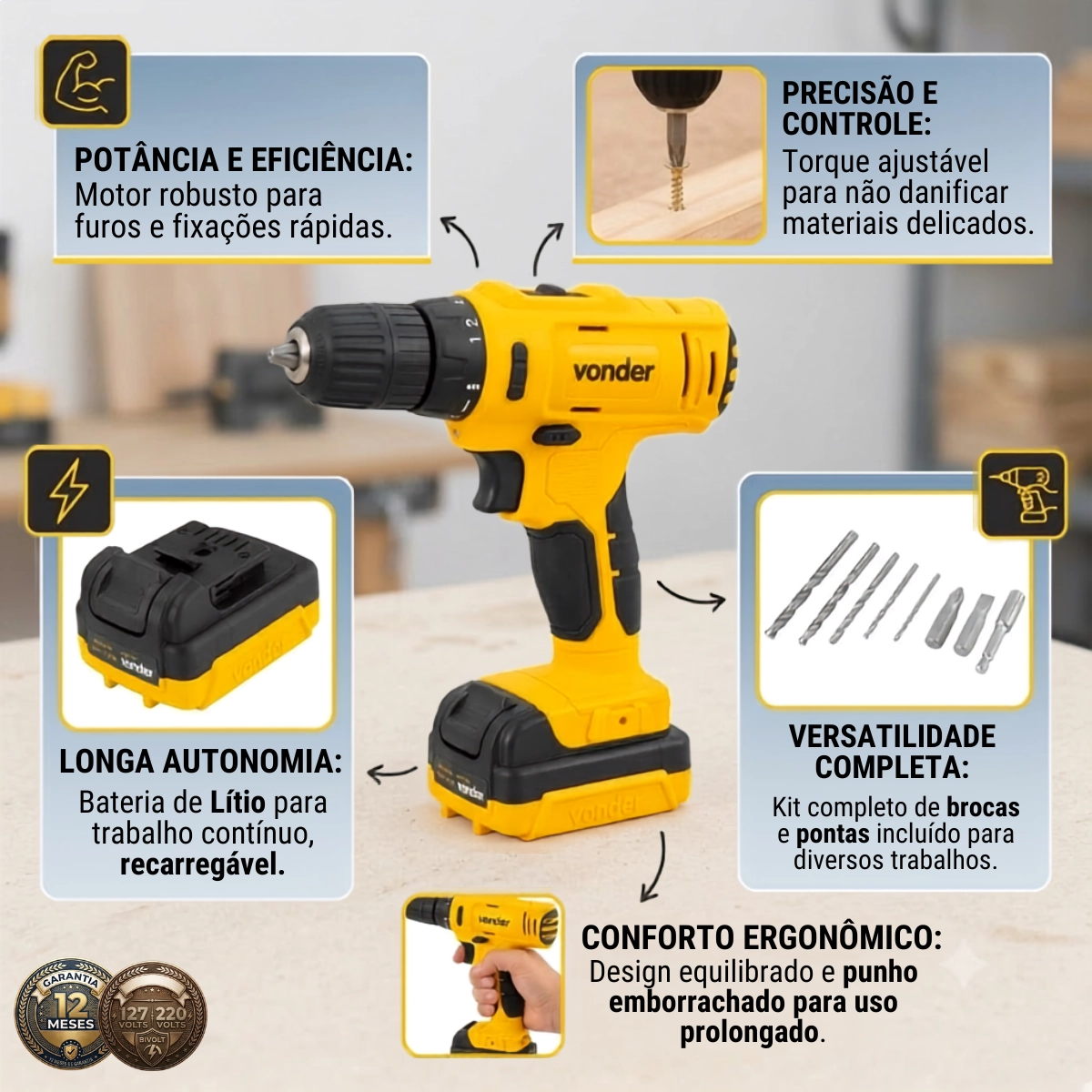 PARAFUSADEIRA/FURADEIRA A BATERIA PFV120 VONDER BIVOLT VONDER PARAFUSADEIRA/FURADEIRA A BATERIA PFV120 VONDER BIVOLT VONDER