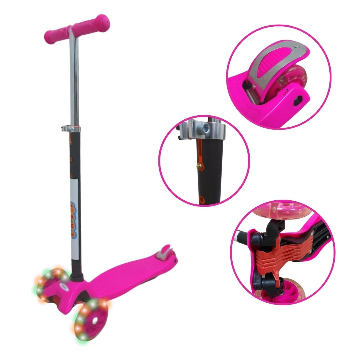 PATINETE INFANTIL 3 RODAS COM ALTURA REGULÁVEL IMPORTWAY BW011 ROSA