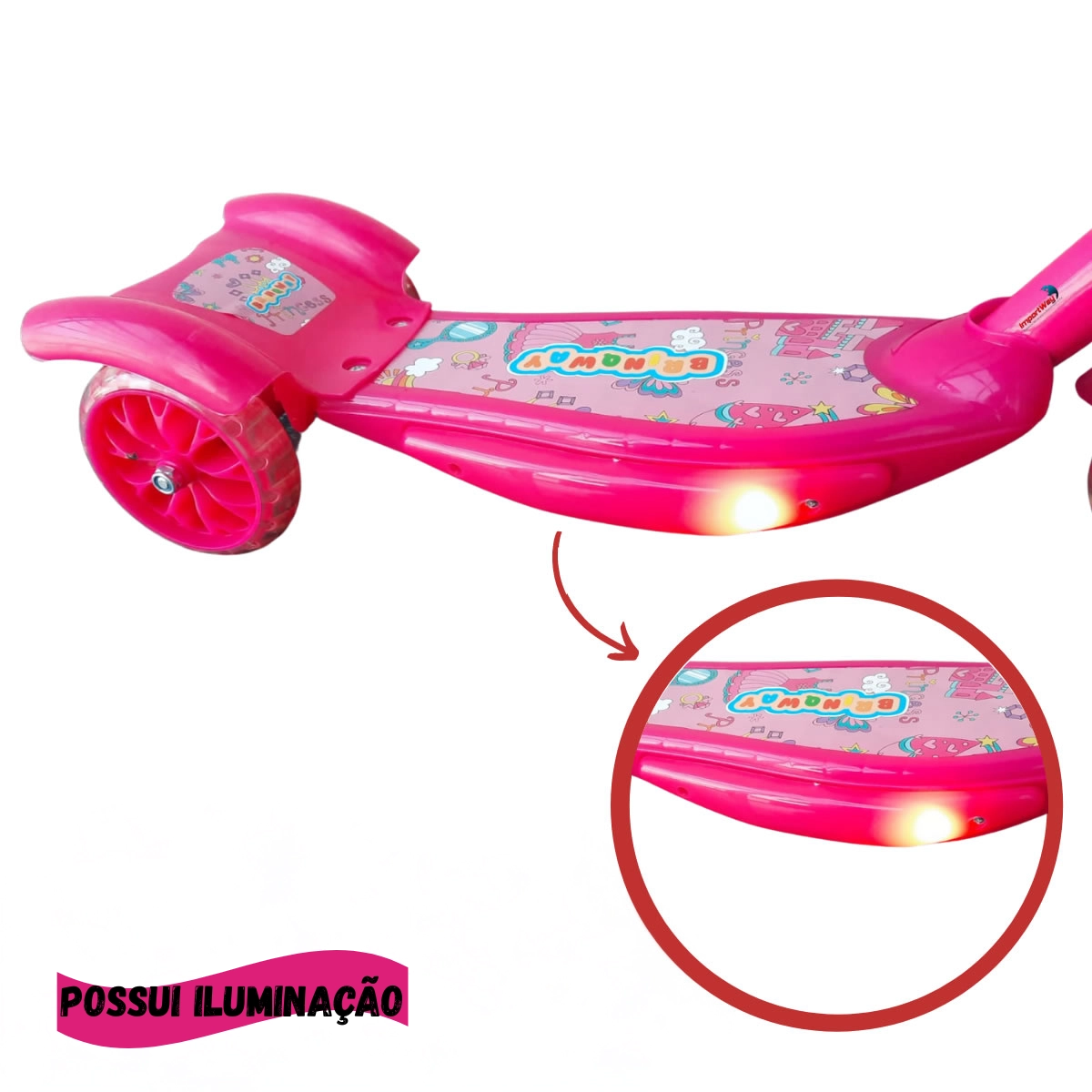 PATINETE INFANTIL 3 RODAS COM CESTA IMPORTWAY - ROSA