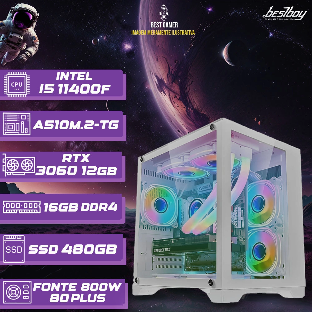 PC GAMER INTEL I5 11400F 16GB RTX 3060 12GB SSD 480GB FONTE 750W PFC ATIVO WINDOWS 10