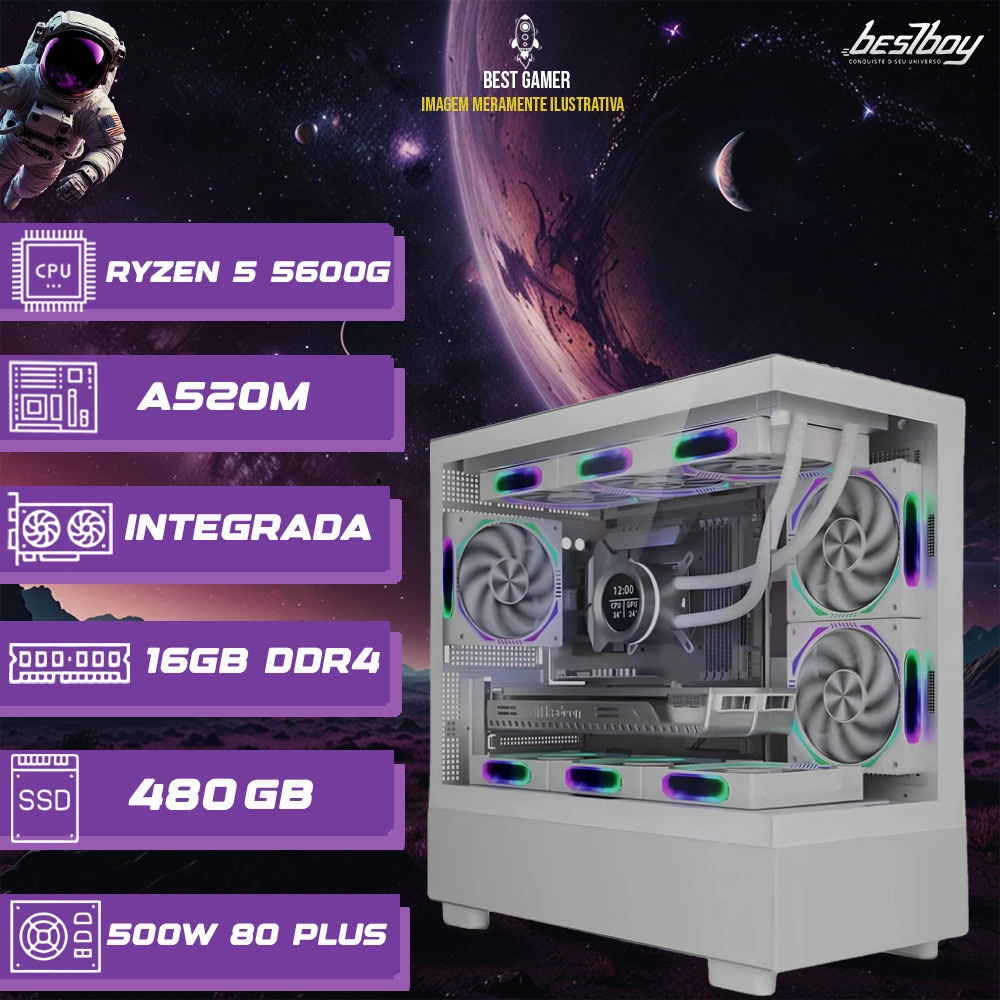 Pc Gamer Ryzen 5 5600g 16gb de Ram Ssd 480gb Fonte 500w 80 Plus