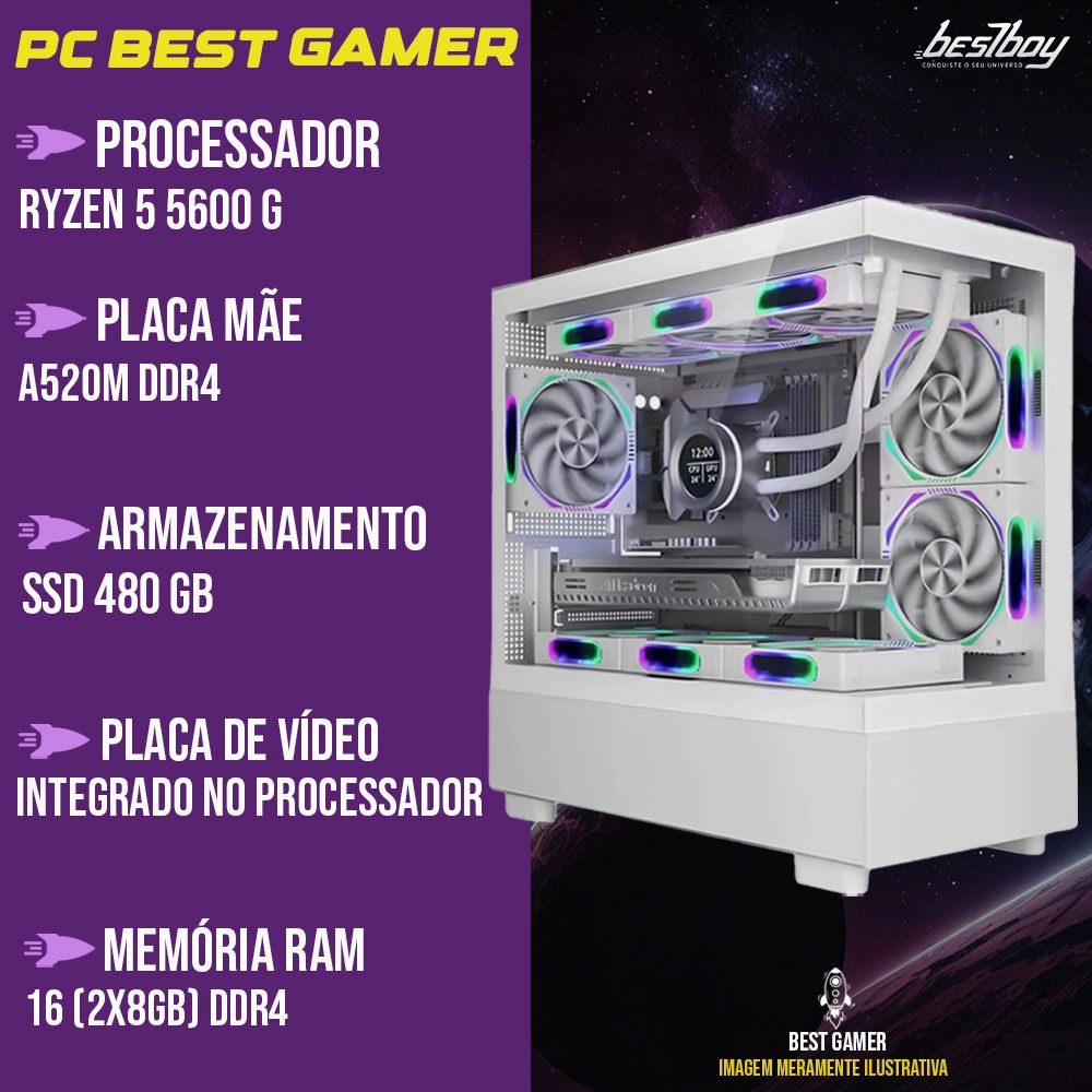 Pc Gamer Ryzen 5 5600g 16gb Ssd 480gb Fonte 500w com Monitor 21.5