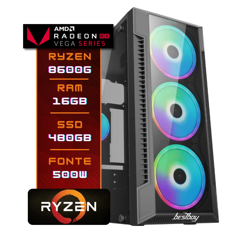 PC GAMER RYZEN 5 8600G 16GB SSD 480GB FONTE 500W APFC WINDOWS 10 TRIAL - BESTBOY 