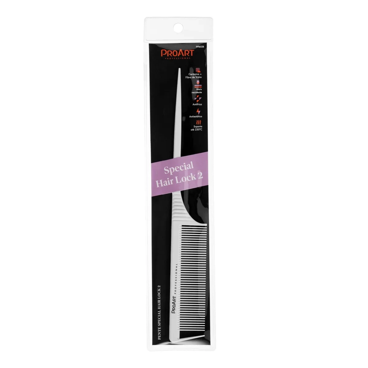 PENTE CAPILAR SPECIAL HAIR LOCK 1 CERAMICA CABO METAL PROART BRANCO