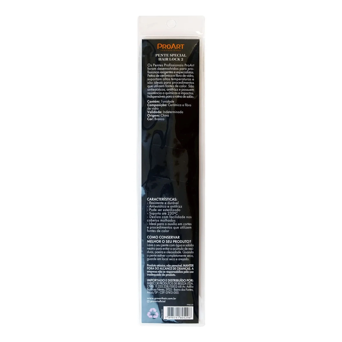 PENTE CAPILAR SPECIAL HAIR LOCK 1 CERAMICA CABO METAL PROART BRANCO