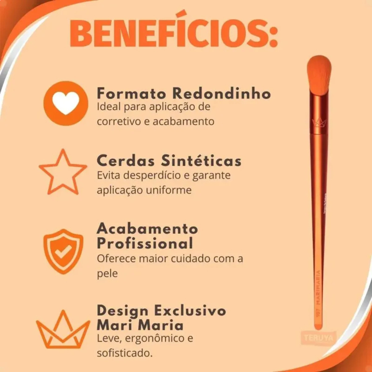 PINCEL PARA CORRETIVO E ACABAMENTO MARI MARIA MM-107 LARANJA PINCEL PARA CORRETIVO E ACABAMENTO MARI MARIA MM-107 LARANJA