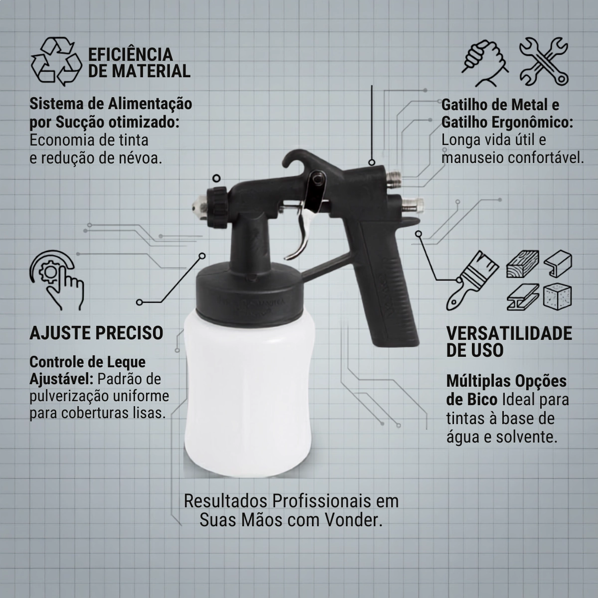 PISTOLA DE PINTURA AR DIRETO VONDER PPV 90 CANECA 900ML PISTOLA DE PINTURA AR DIRETO VONDER PPV 90 CANECA 900ML