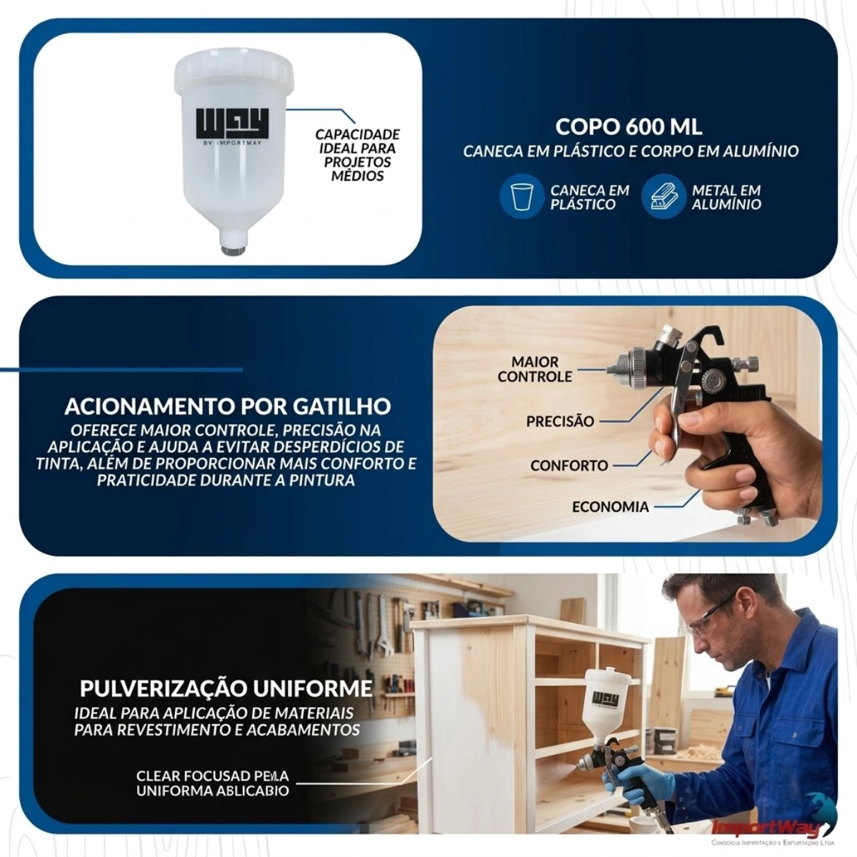 PISTOLA DE PINTURA GRAVIDADE 600ML 1,4MM 1,7MM IMPORTWAY PISTOLA DE PINTURA GRAVIDADE 600ML 1,4MM 1,7MM IMPORTWAY