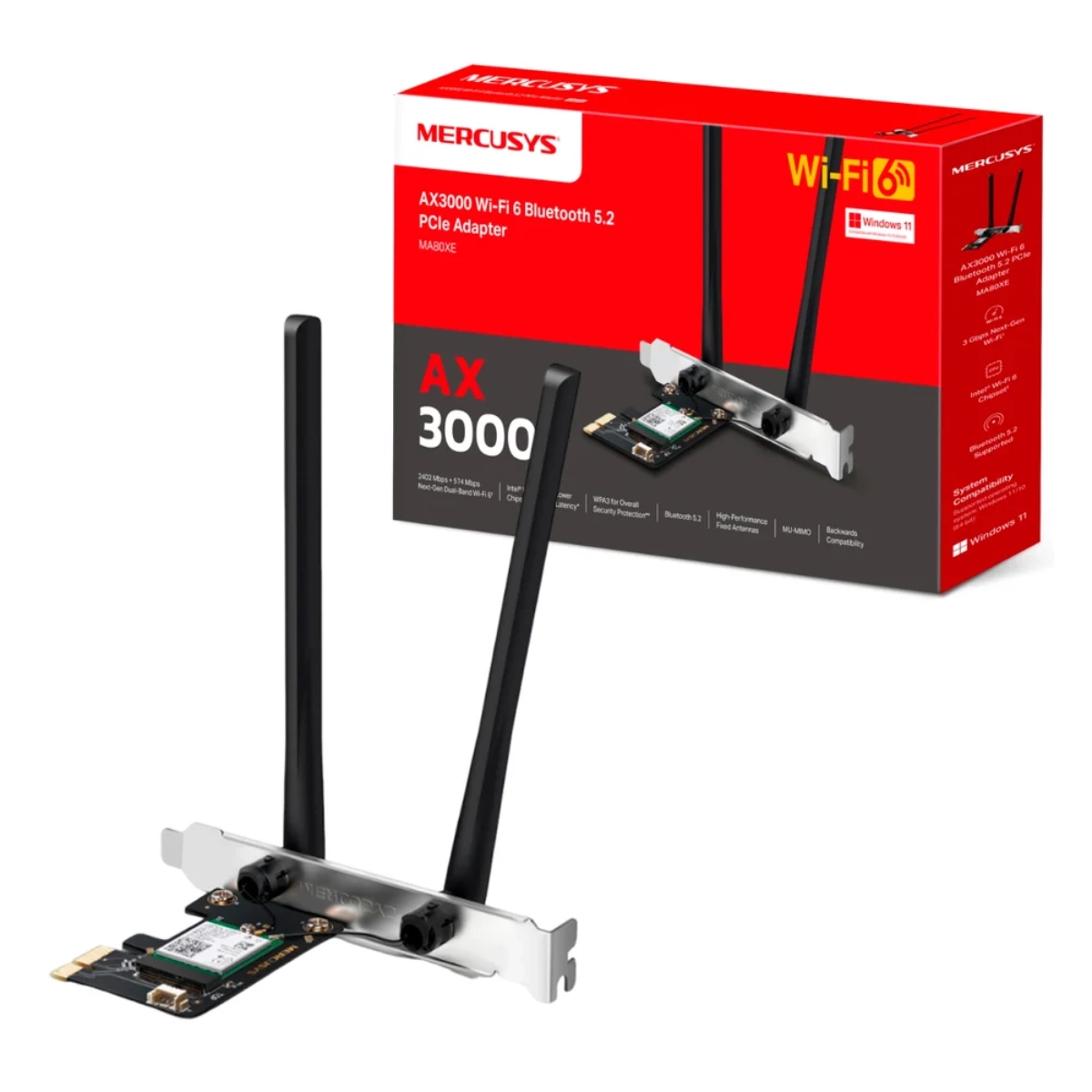 PLACA DE REDE PCIE COM WI-FI 6E MERCUSYS AX3000 E BLUETOOTH 5.2