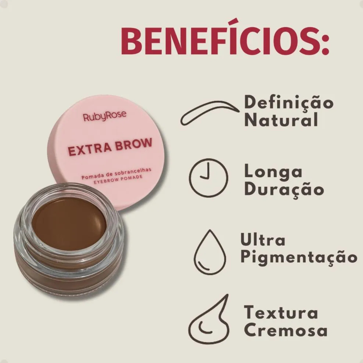POMADA MODELADORA DE SOBRANCELHAS RUBY ROSE EXTRA BROW HAZEL POMADA MODELADORA DE SOBRANCELHAS RUBY ROSE EXTRA BROW HAZEL