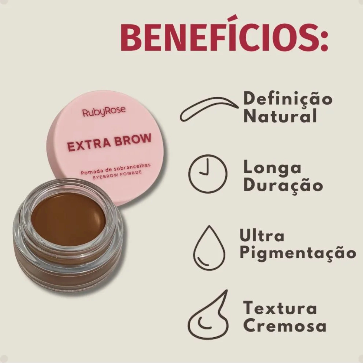 POMADA MODELADORA DE SOBRANCELHAS RUBY ROSE EXTRA BROW RUSSET POMADA MODELADORA DE SOBRANCELHAS RUBY ROSE EXTRA BROW RUSSET