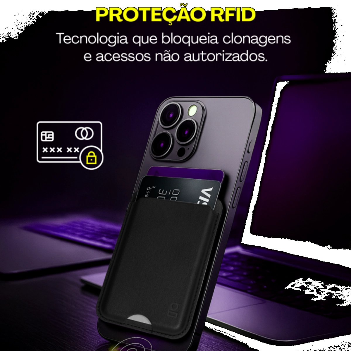 PORTA CARTAO COM SUPORTE MAGSAFE IPHONE SUPORTE PARA 3 CARTOES