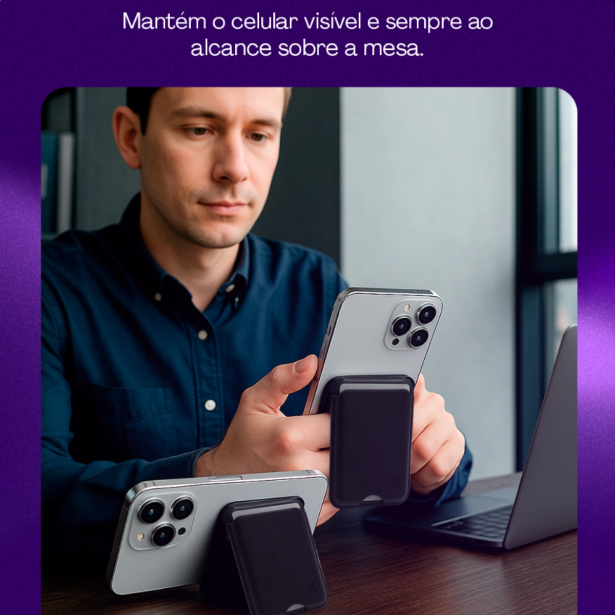 PORTA CARTAO COM SUPORTE MAGSAFE IPHONE SUPORTE PARA 3 CARTOES