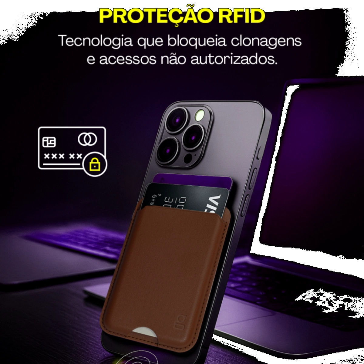 PORTA CARTAO COM SUPORTE MAGSAFE MARROM IPHONE 3 CARTOES