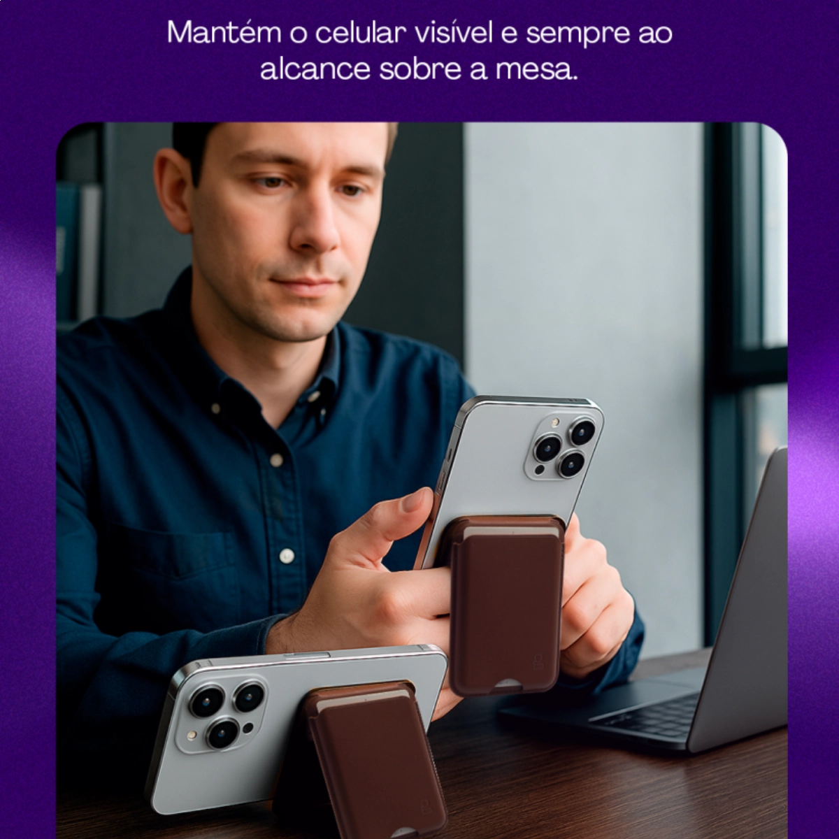 PORTA CARTAO COM SUPORTE MAGSAFE MARROM IPHONE 3 CARTOES