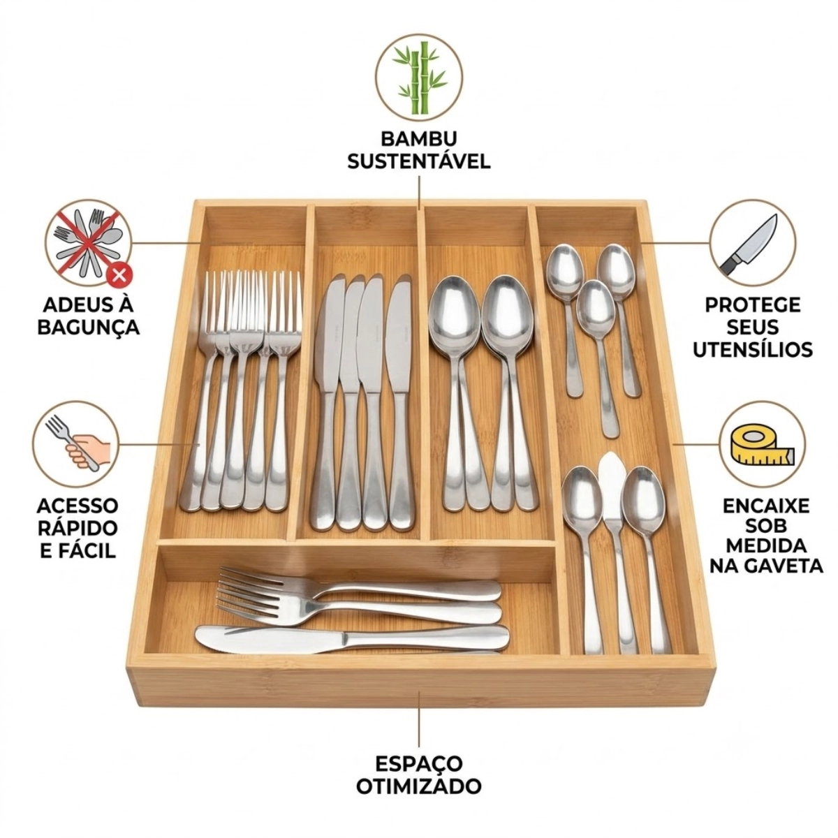 PORTA TALHERES ECOKITCHEN EM BAMBU 5 DIVISÓRIAS MIMO STYLE PORTA TALHERES ECOKITCHEN EM BAMBU 5 DIVISÓRIAS MIMO STYLE