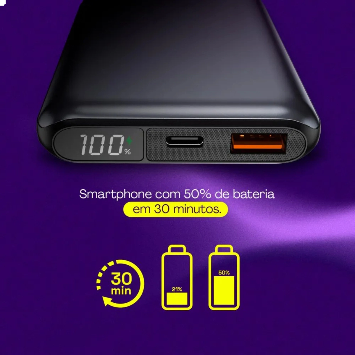 POWER BANK GEONAV 10.000MAH TURBO 2 PORTAS USB CINZA ESPACIAL 