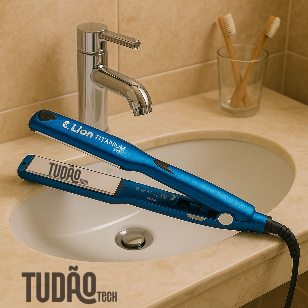 Prancha Profissional Lion TITANIUM 500°F Bivolt | 250°C | Cabo 3m - Azul Fosco 