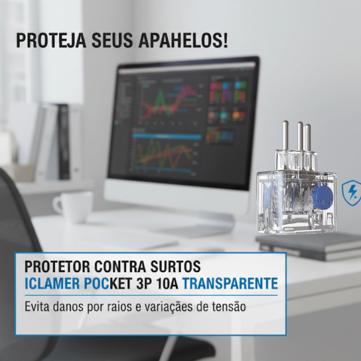 PROTETOR CONTRA SURTOS ICLAMPER POCKET 3P 10A TRANSPARENTE