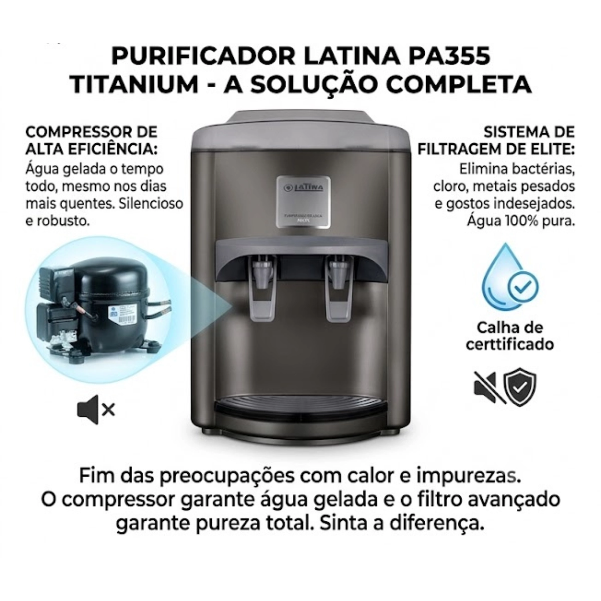 PURIFICADOR DE AGUA LATINA PA355 COMPRESSOR TITANIUM 127V